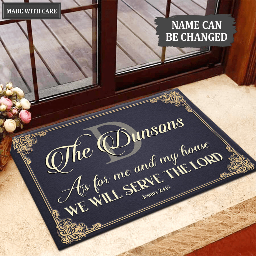 Personalized Monogram Navy Serve The Lord Doormat