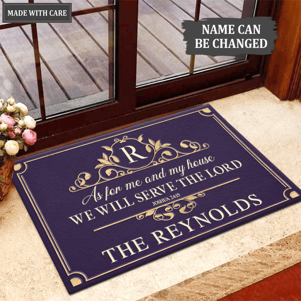 Purple Monogram Serve The Lord Personalized Doormat