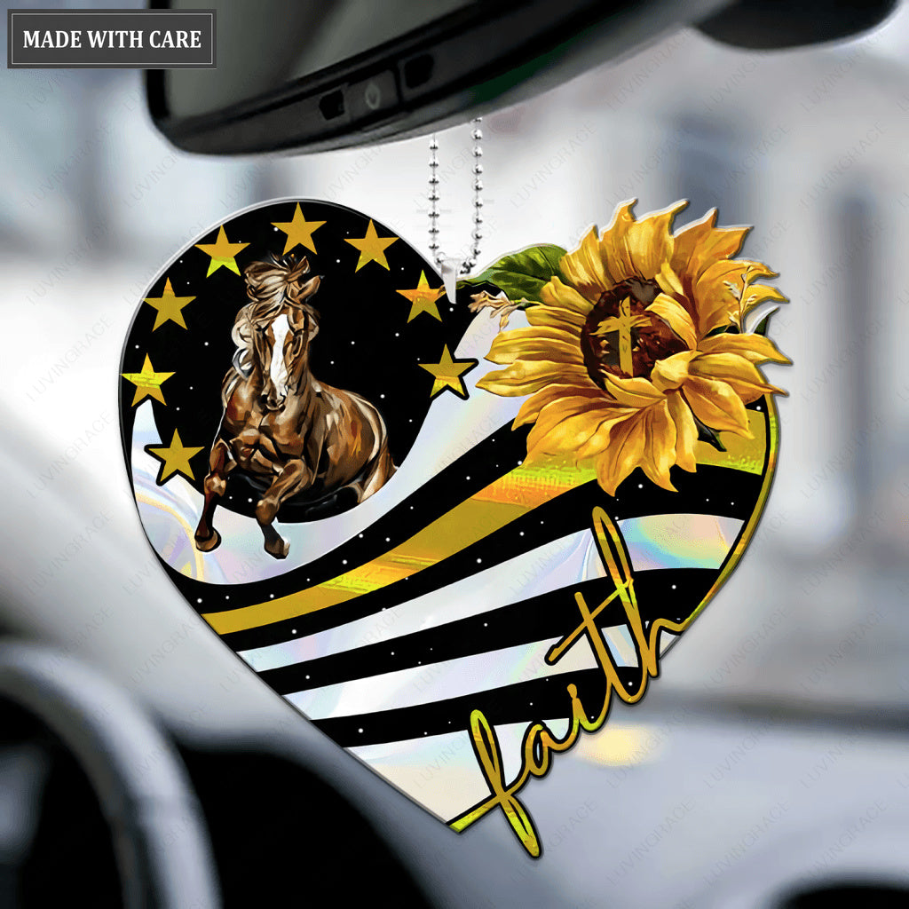 Running Horse Faith Sunflower Heart Ornament