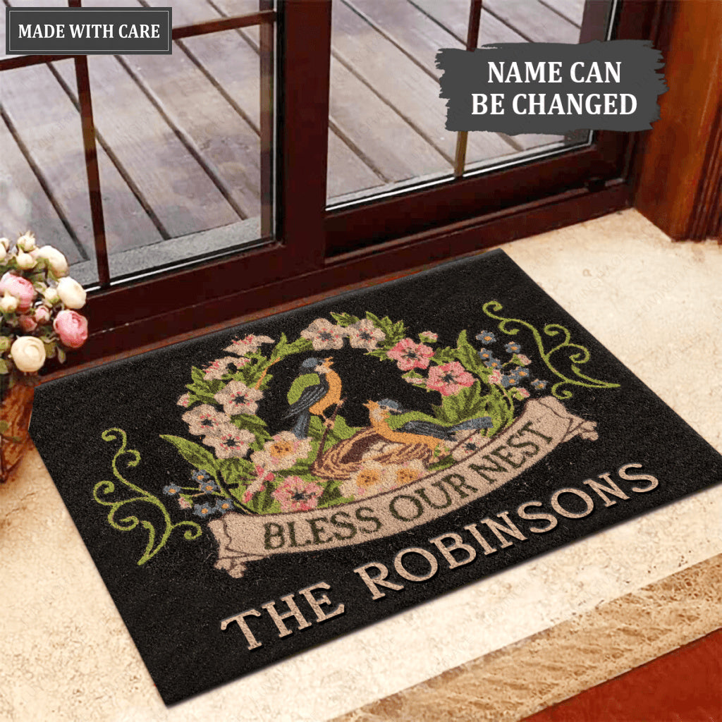 Personalized Bird Couple Bless Our Nest Doormat
