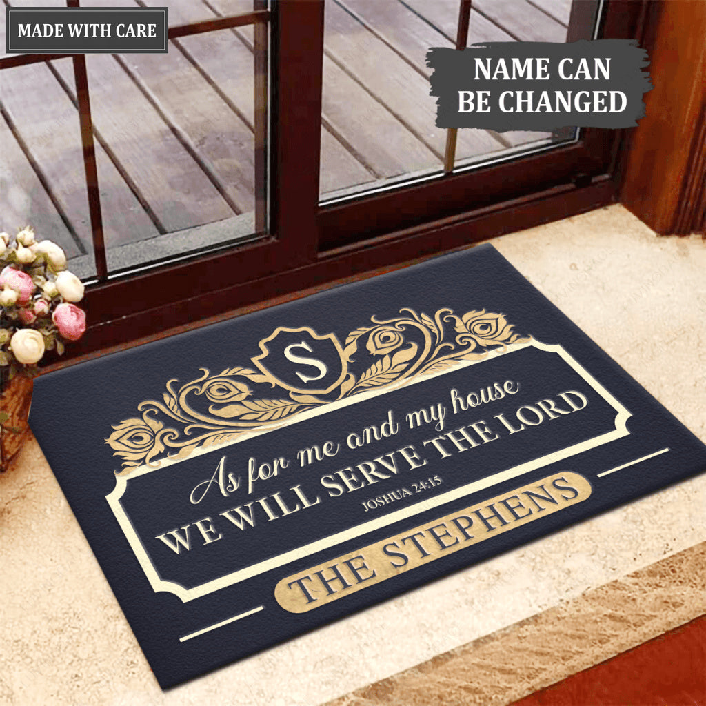 Personalized Floral Shield Monogram Serve The Lord Doormat