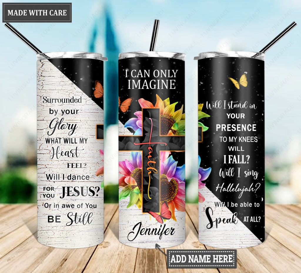 Personalized Colorful Sunflower Faith By Glory Skinny Tumbler