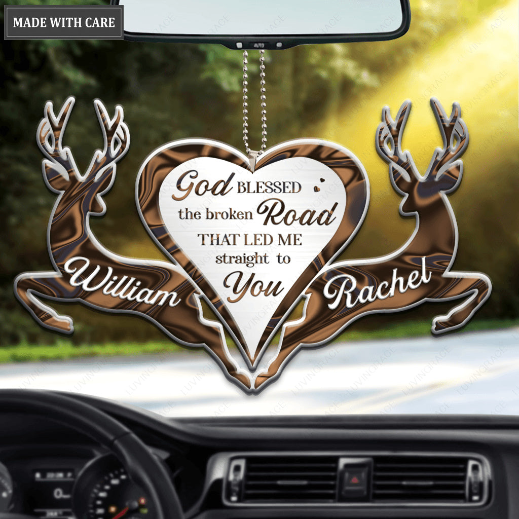 Brown Deer Couple God Blessed Personalized Ornament