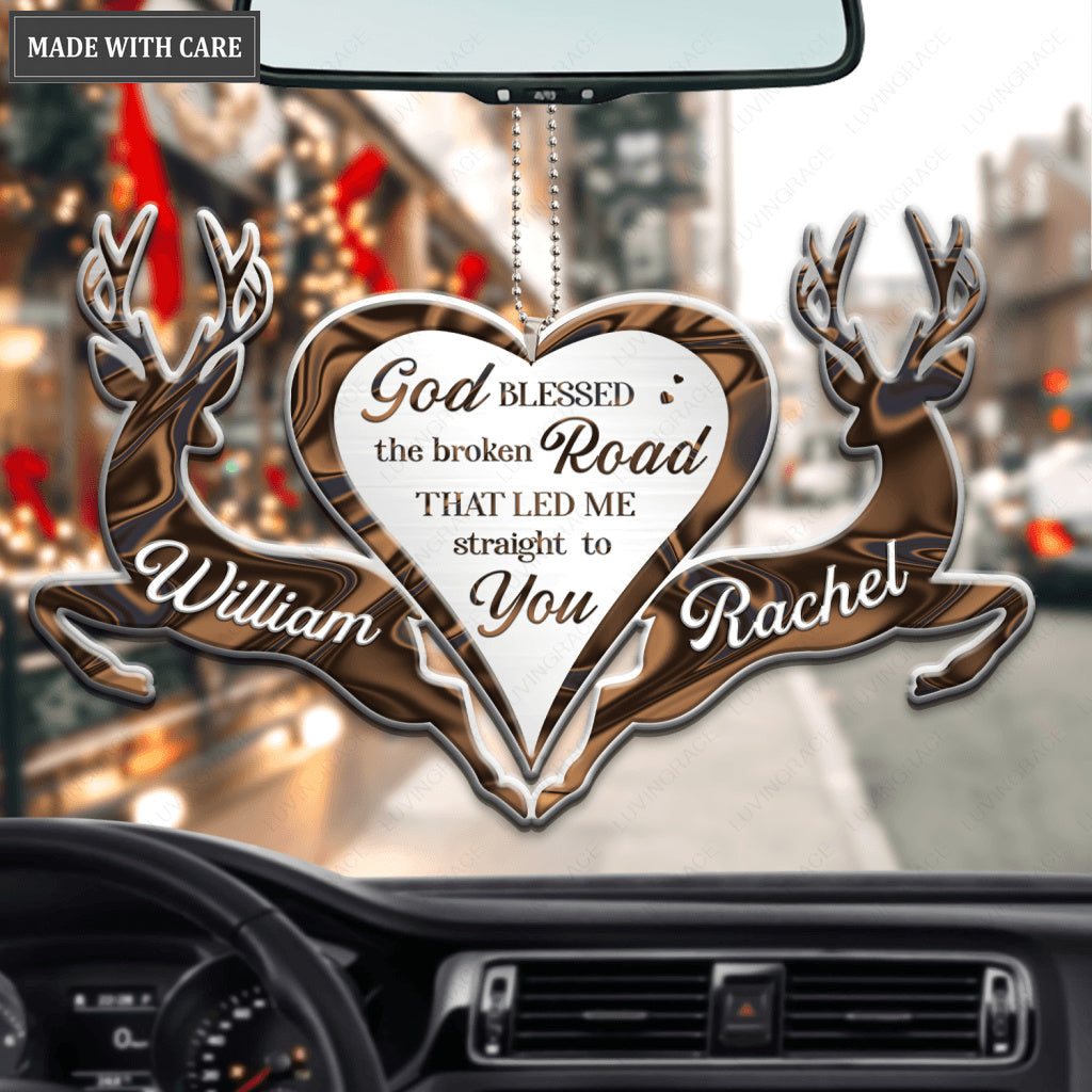 Brown Deer Couple God Blessed Personalized Ornament