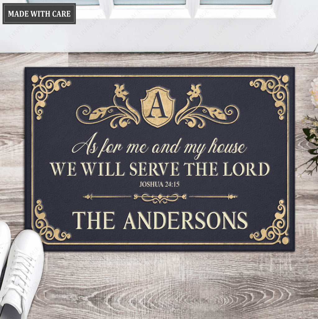 Elegant Rustic Antique Frame Serve The Lord Personalized Doormat