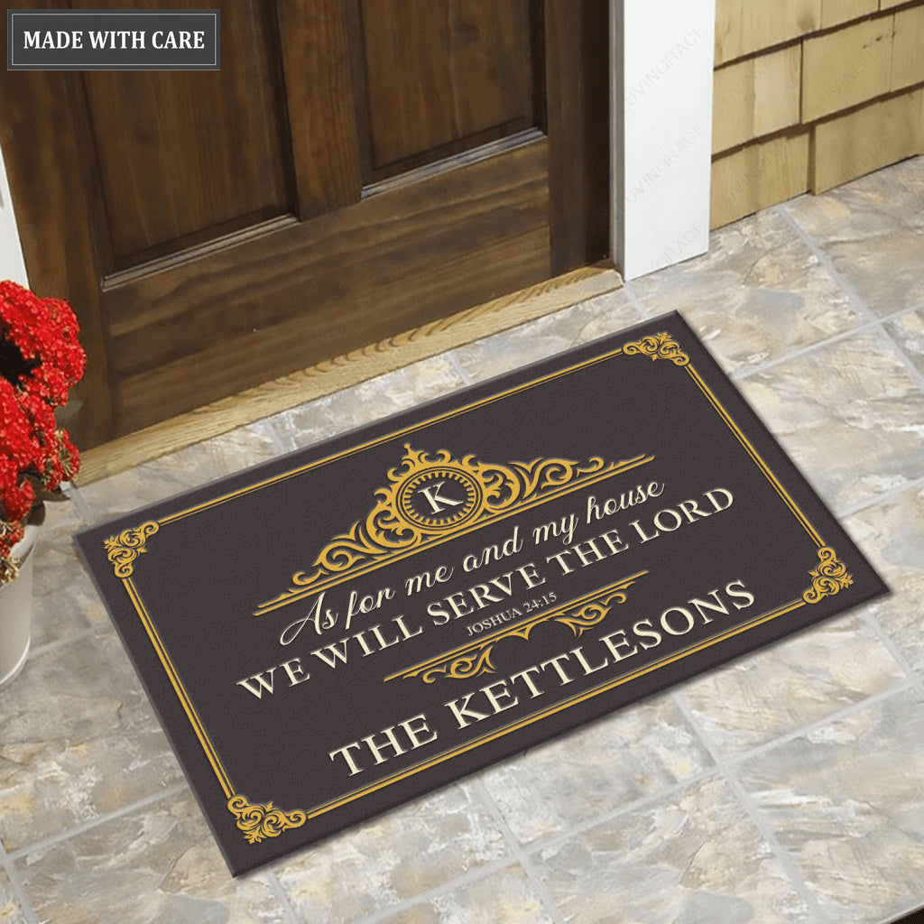 Luxury Vintage Monogram Serve The Lord Personalized Doormat
