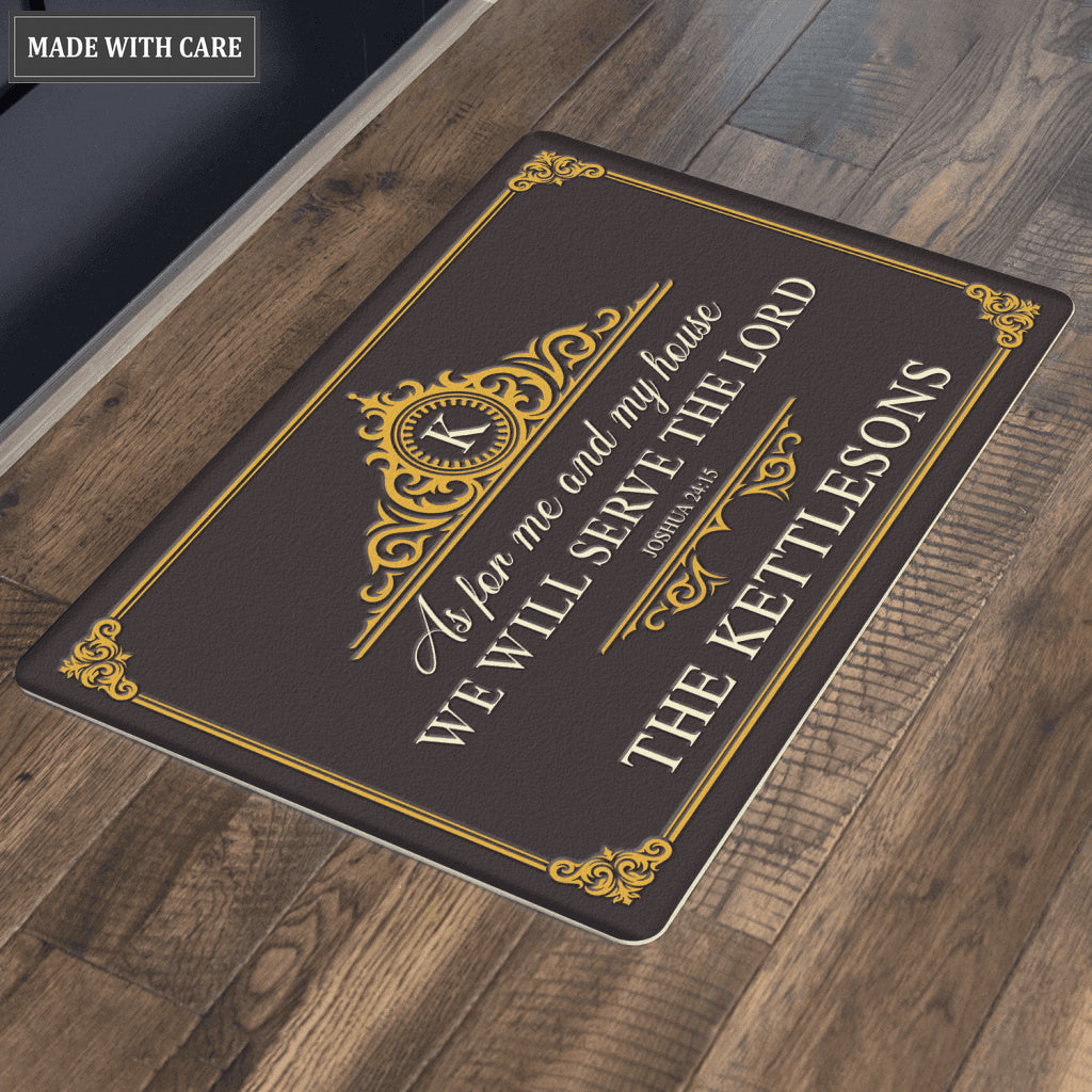 Luxury Vintage Monogram Serve The Lord Personalized Doormat