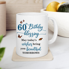 Blue Flower Butterfly 60th Birthday Blessing Today's Wishes Bring You Beautiful Custom Gifts Mug - Personalized Mug