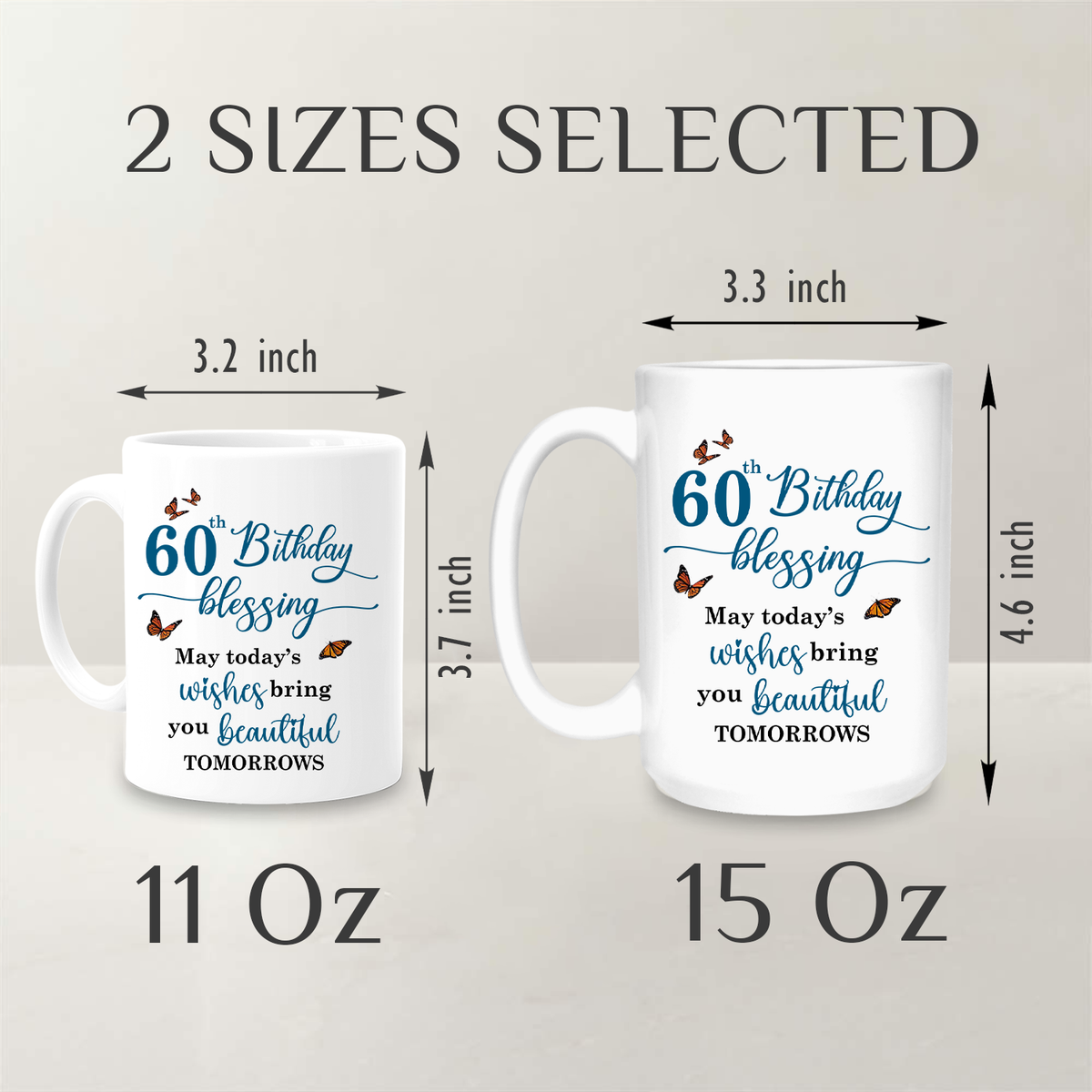 Blue Flower Butterfly 60th Birthday Blessing Today's Wishes Bring You Beautiful Custom Gifts Mug - Personalized Mug