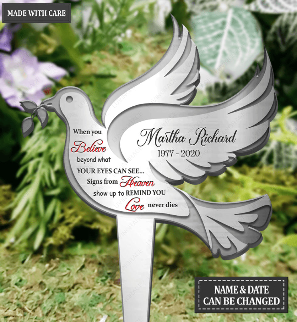 Personalized Dove When You Believe Plaque Stake