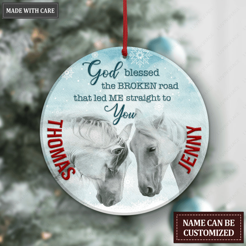 Christmas White Horse Couple Snow God Blessed Personalized Ornament