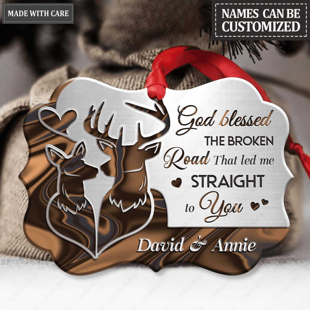 Deer Couple God Blessed Personalized Aluminum Ornament