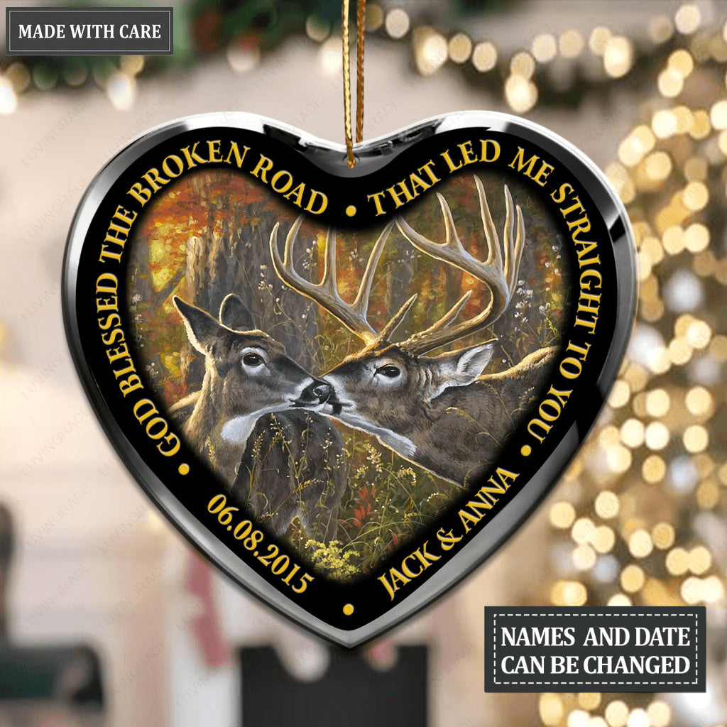 Deer Kiss God Blessed Personalized Ceramic Ornament