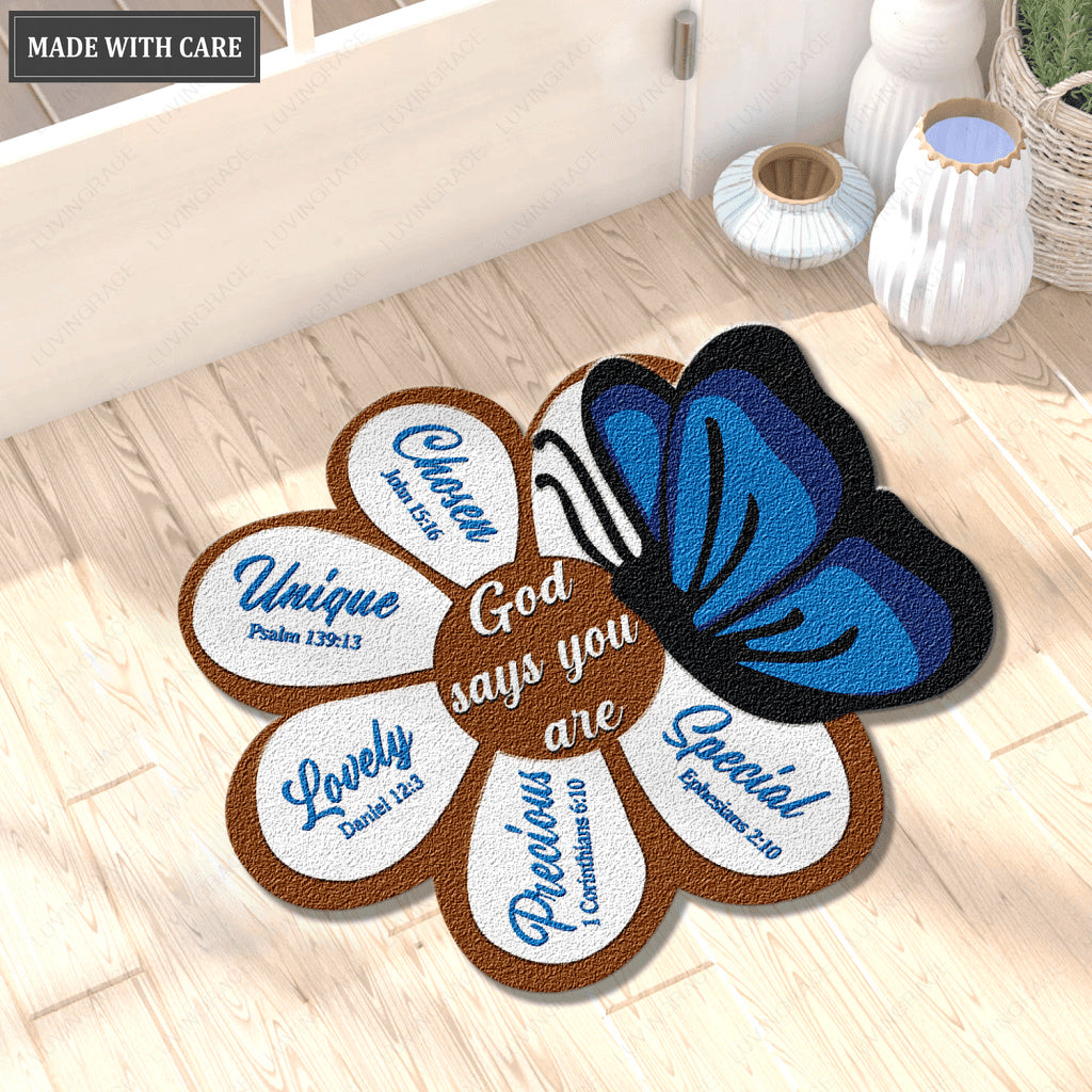 Butterfly And Flower God Says You Are Shaped Doormat