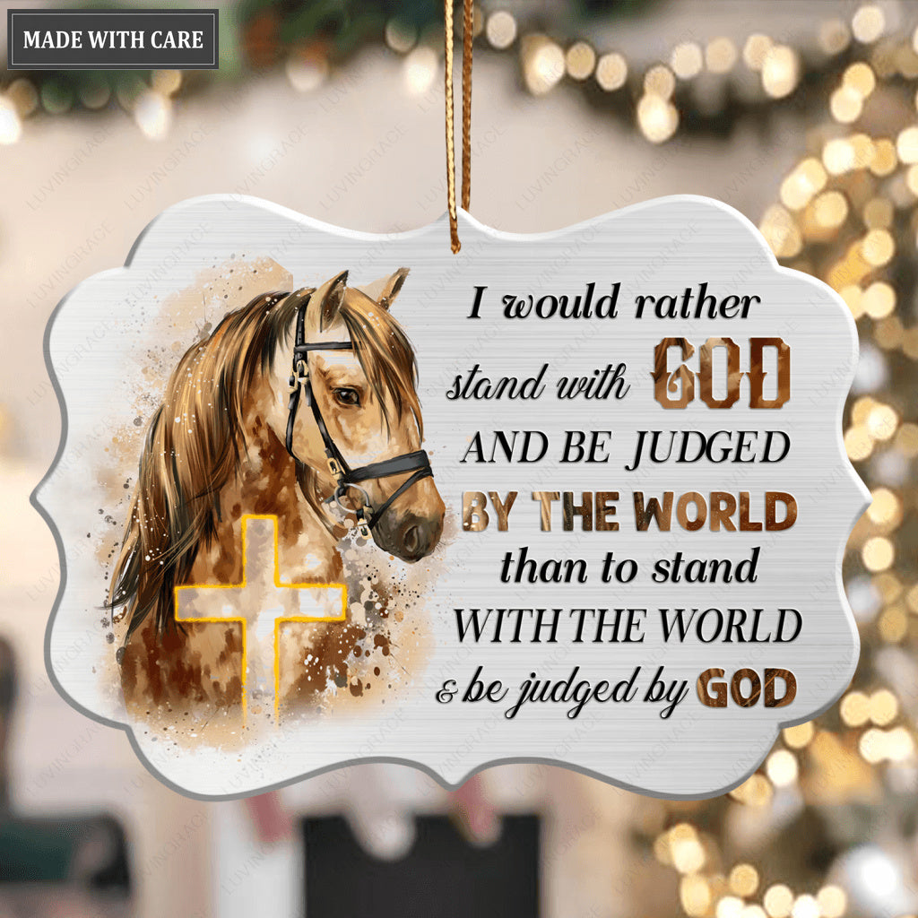 Horse And Cross Stand With God Aluminum Ornament