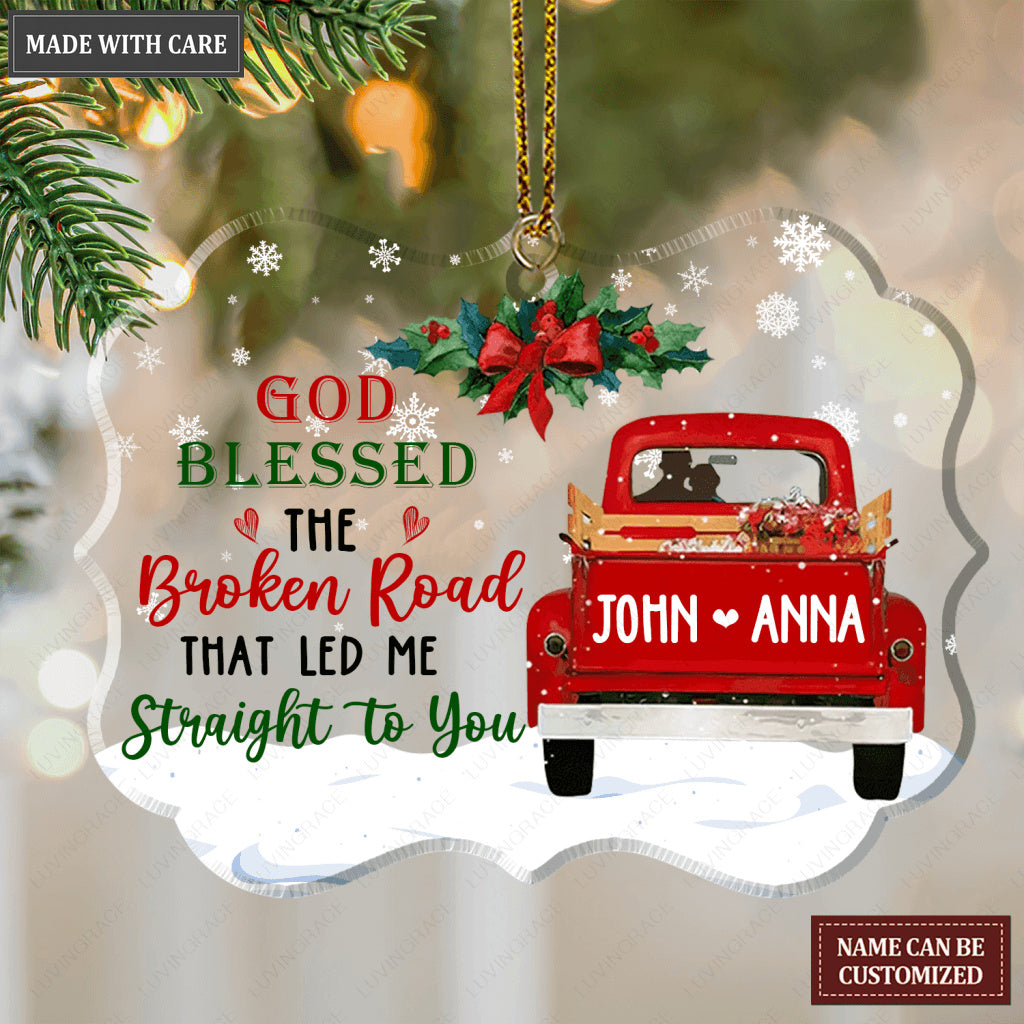 Christmas Floral Couple In Truck God Blessed Personalized Transparent Ornament
