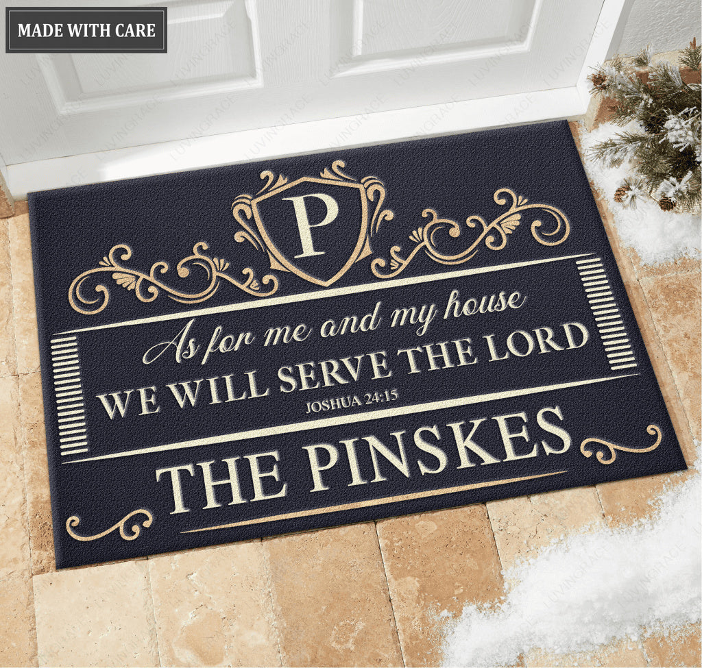 Personalized Monogram Antique Vintage Style Luxury Serve The Lord Doormat