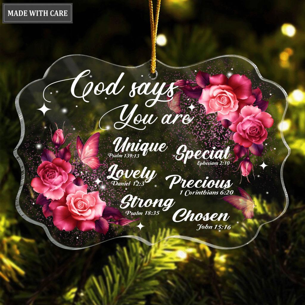 Glitter Roses Butterfly God Says You Are Transparent Ornament