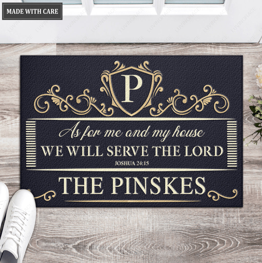Personalized Monogram Antique Vintage Style Luxury Serve The Lord Doormat