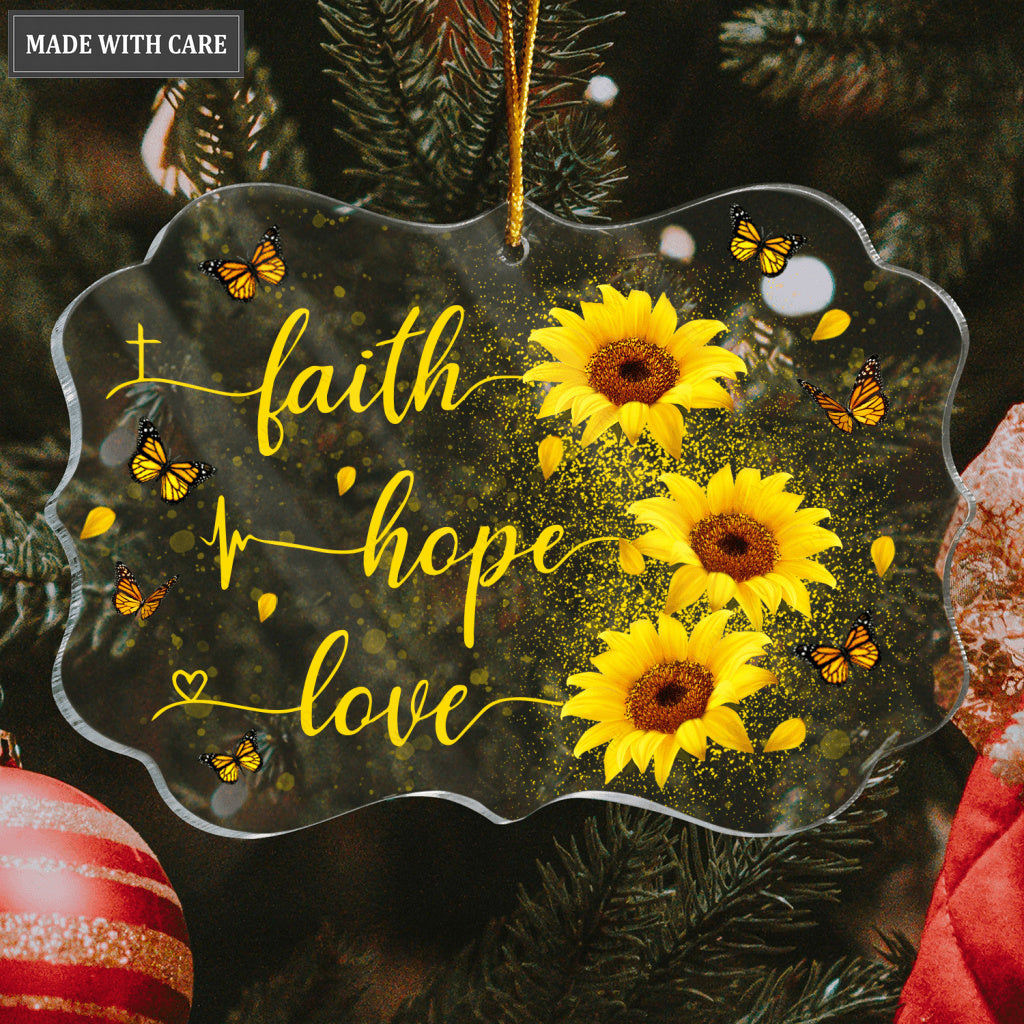 Glitter Sunflower Butterfly Faith Hope Love Transparent Ornament