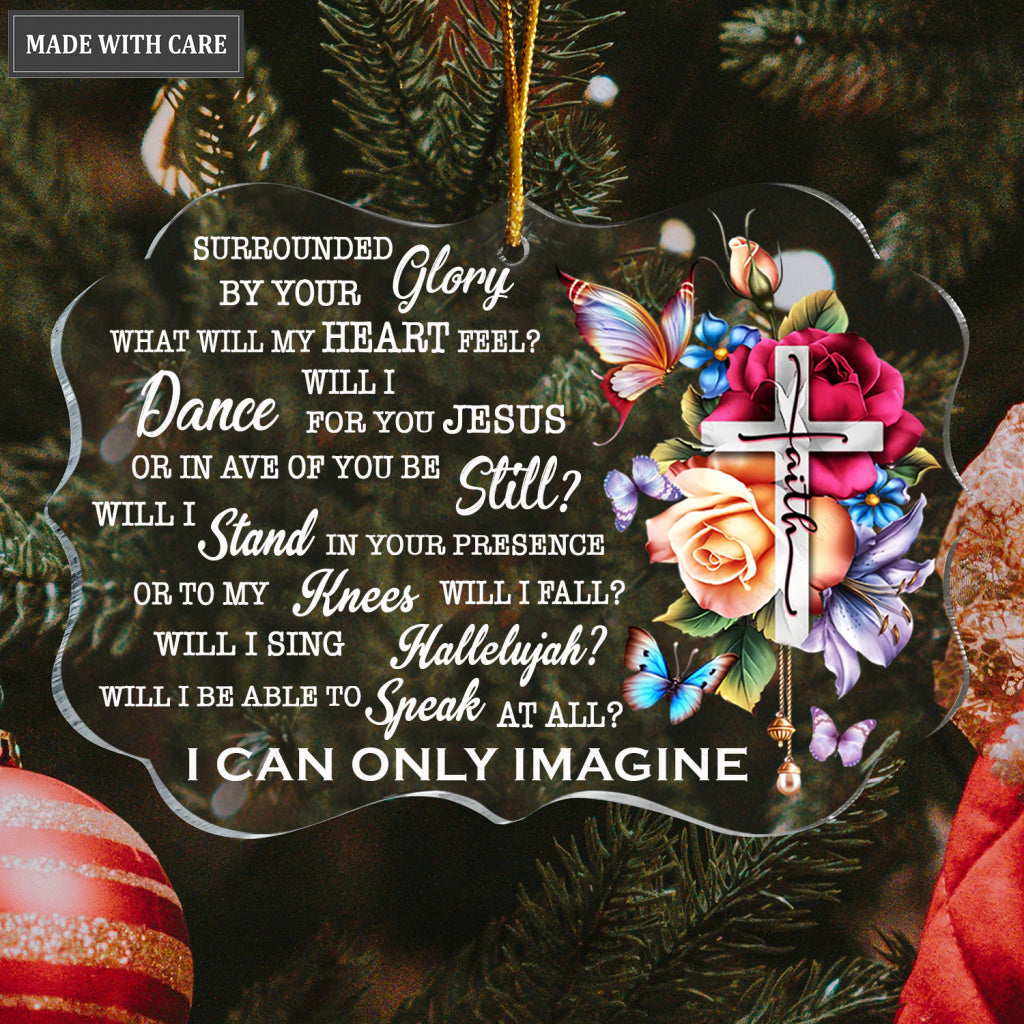 Roses Cross Faith Butterfly Surrounded By Your Glory Transparent Ornament