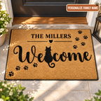 Personalized Family Name Cat Welcome Doormat – Cute Paw Print Home Decor