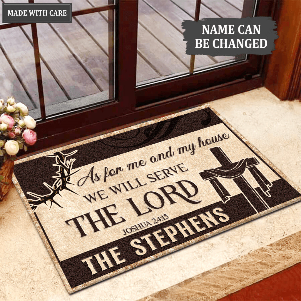 Cross Serve The Lord Personalized Doormat