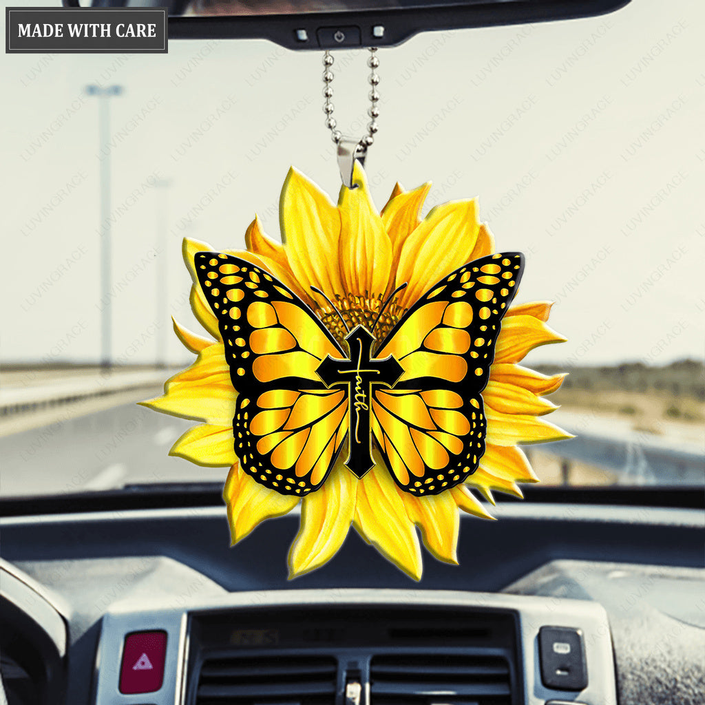 Butterfly On A Sunflower Ornament
