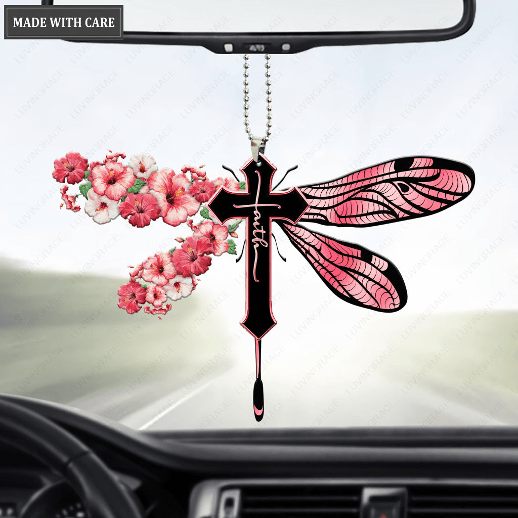 Hibicus Dragonfly Cross Ornament