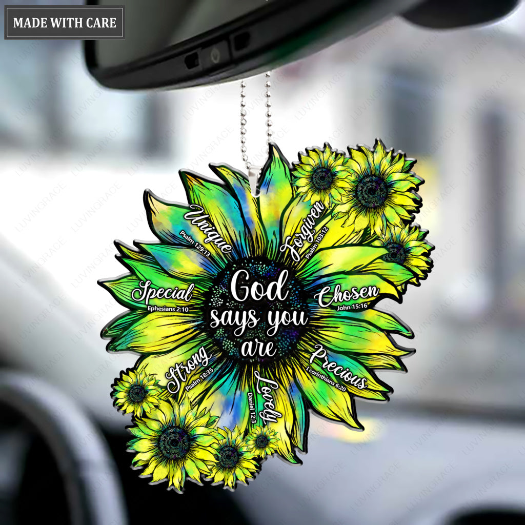 Teal Green Sunflower God Says Ornament