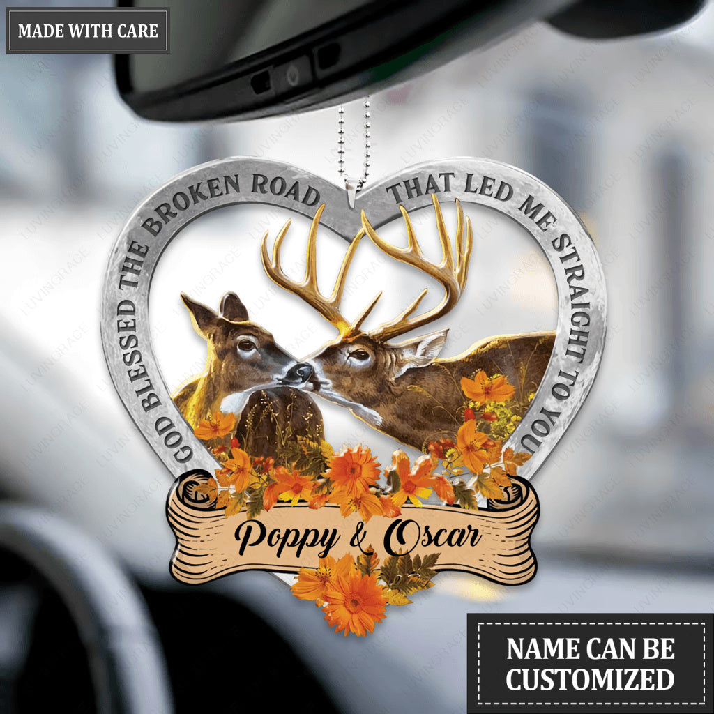 Floral Couple Deer God Blessed Personalized Ornament