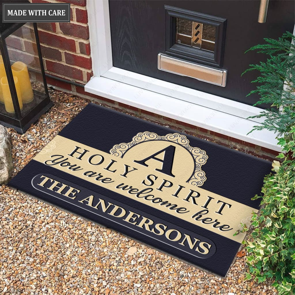 Luvingrace M100 Elegant Monogram Collection Holy Spirit Personalized Doormat