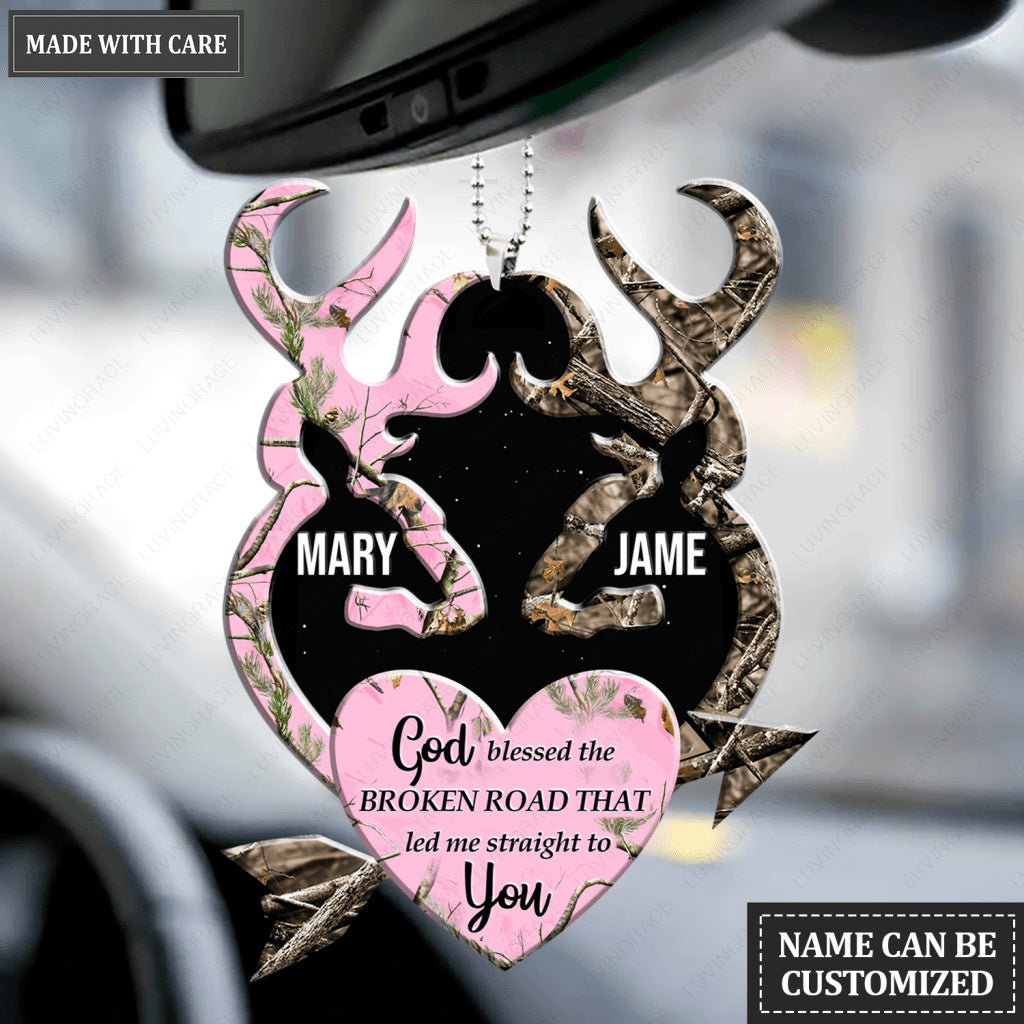 Heart With Arrow Buck And Doe Personalized Ornament