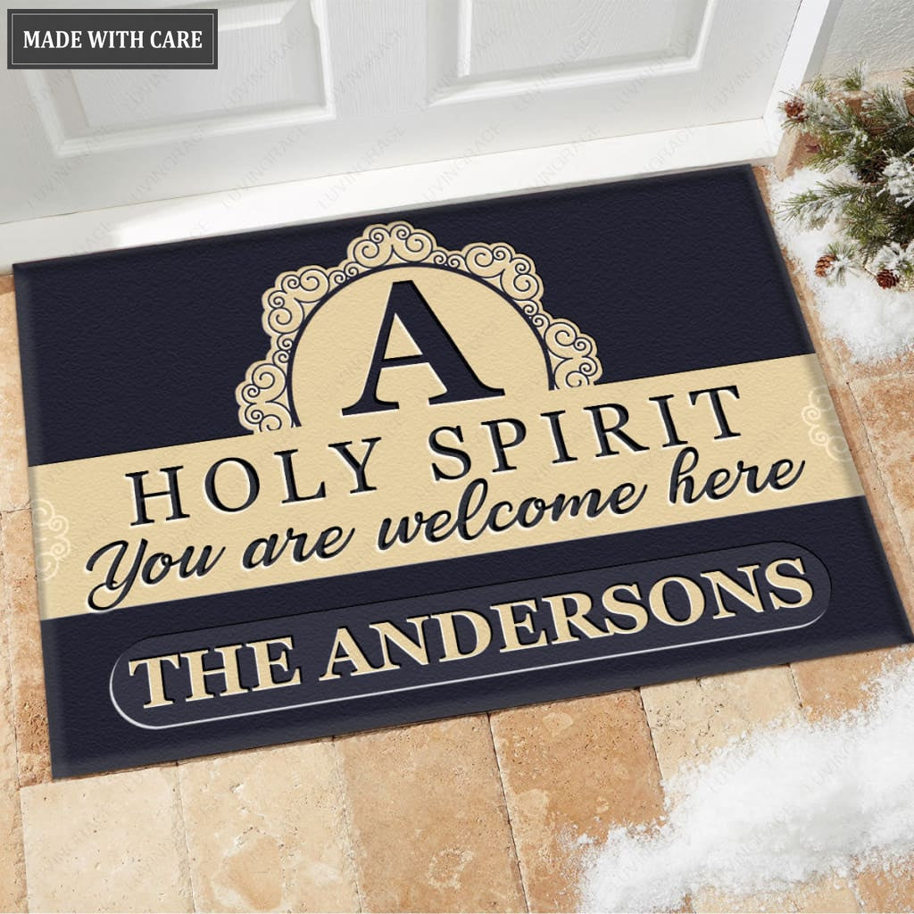 Luvingrace M100 Elegant Monogram Collection Holy Spirit Personalized Doormat