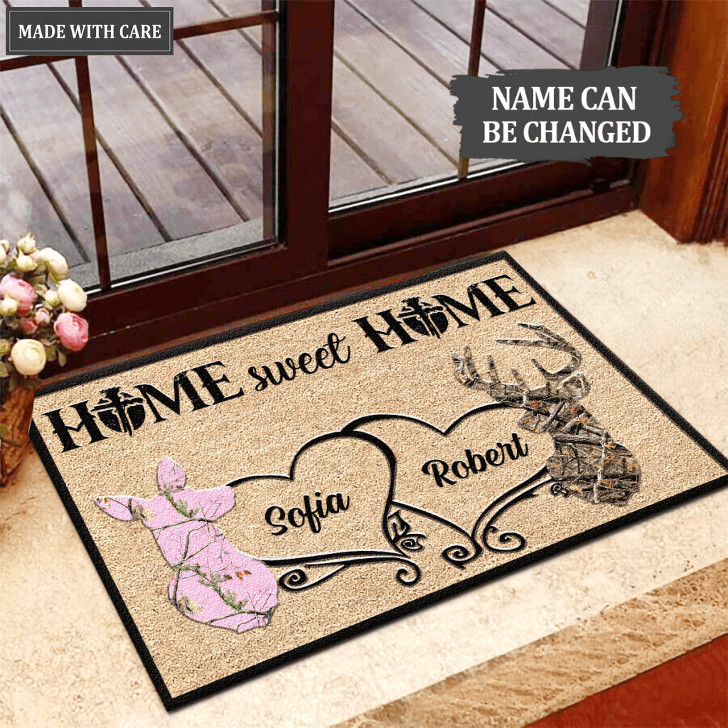 Buck And Doe Home Sweet Home Personalized Doormat