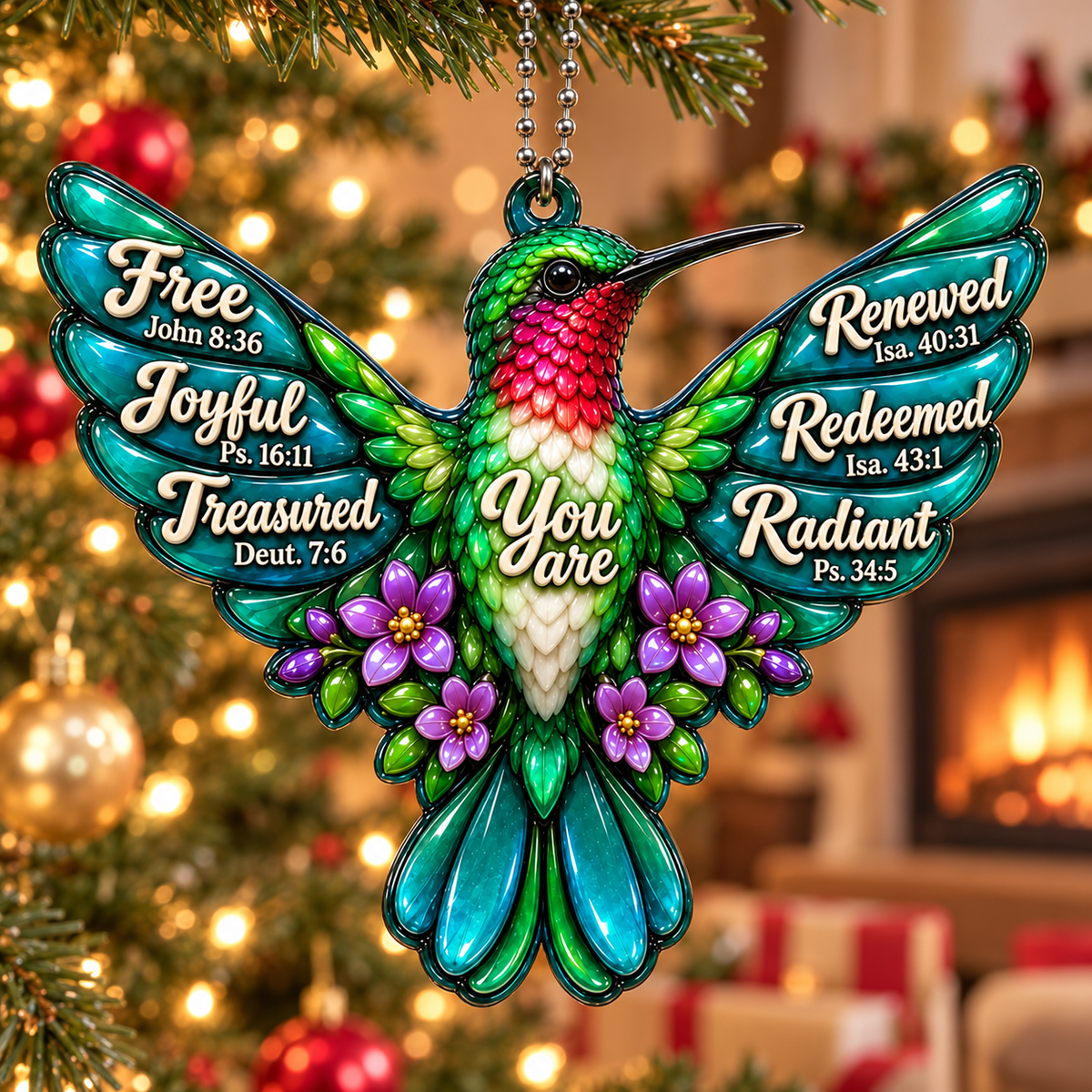 3D Raised Hummingbird Car Ornament – Bible Verse Christian Gift