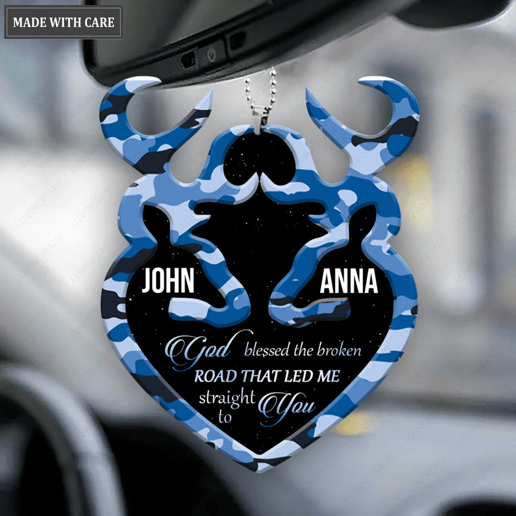 Blue Camo Personalized Buck And Doe Cross God Blessed Ornament