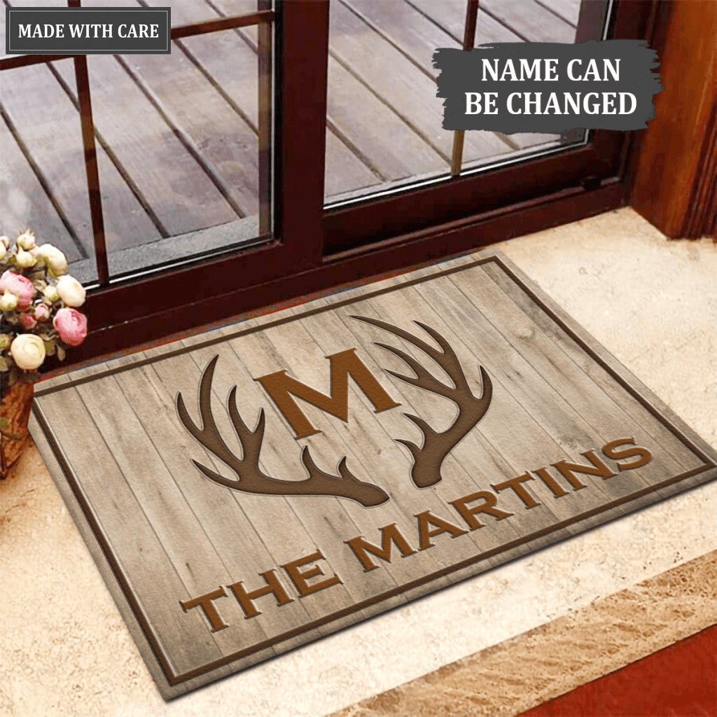 Deer Antlers Family Monogram Personalized Doormat