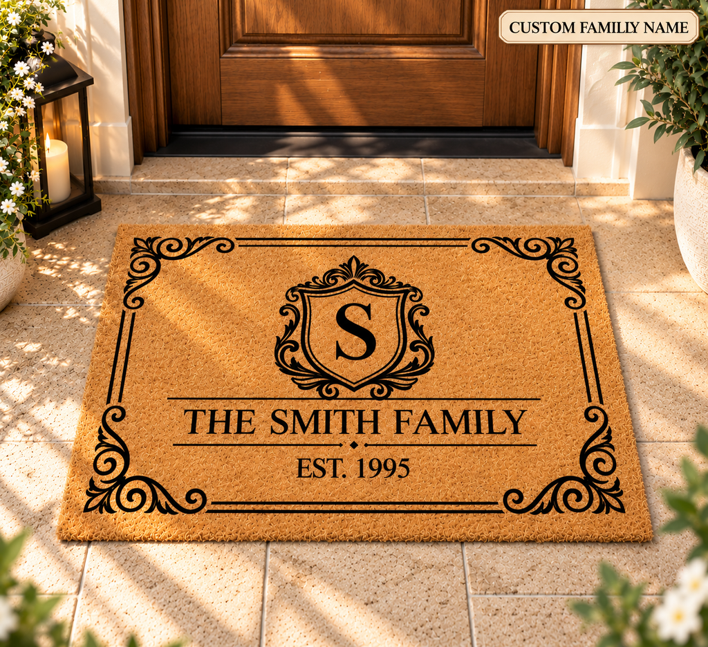 Personalized Family Name Elegant Vintage Doormat – Classic Welcome Mat