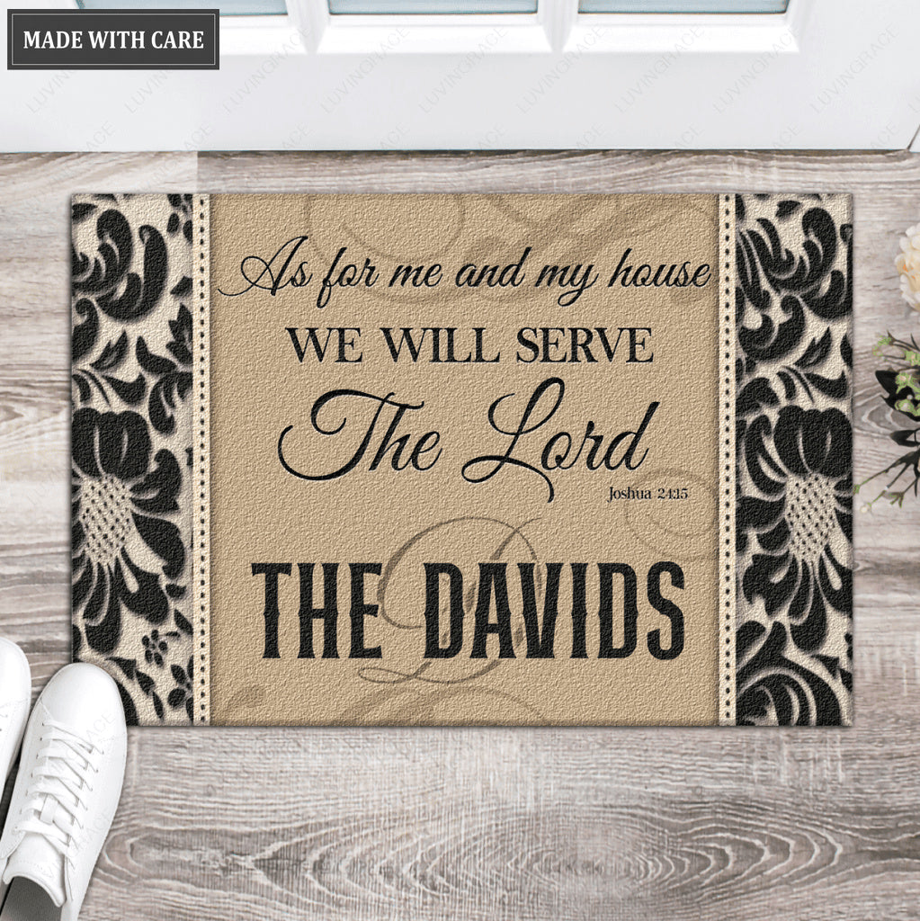Floral Monogram Serve The Lord Personalized Doormat