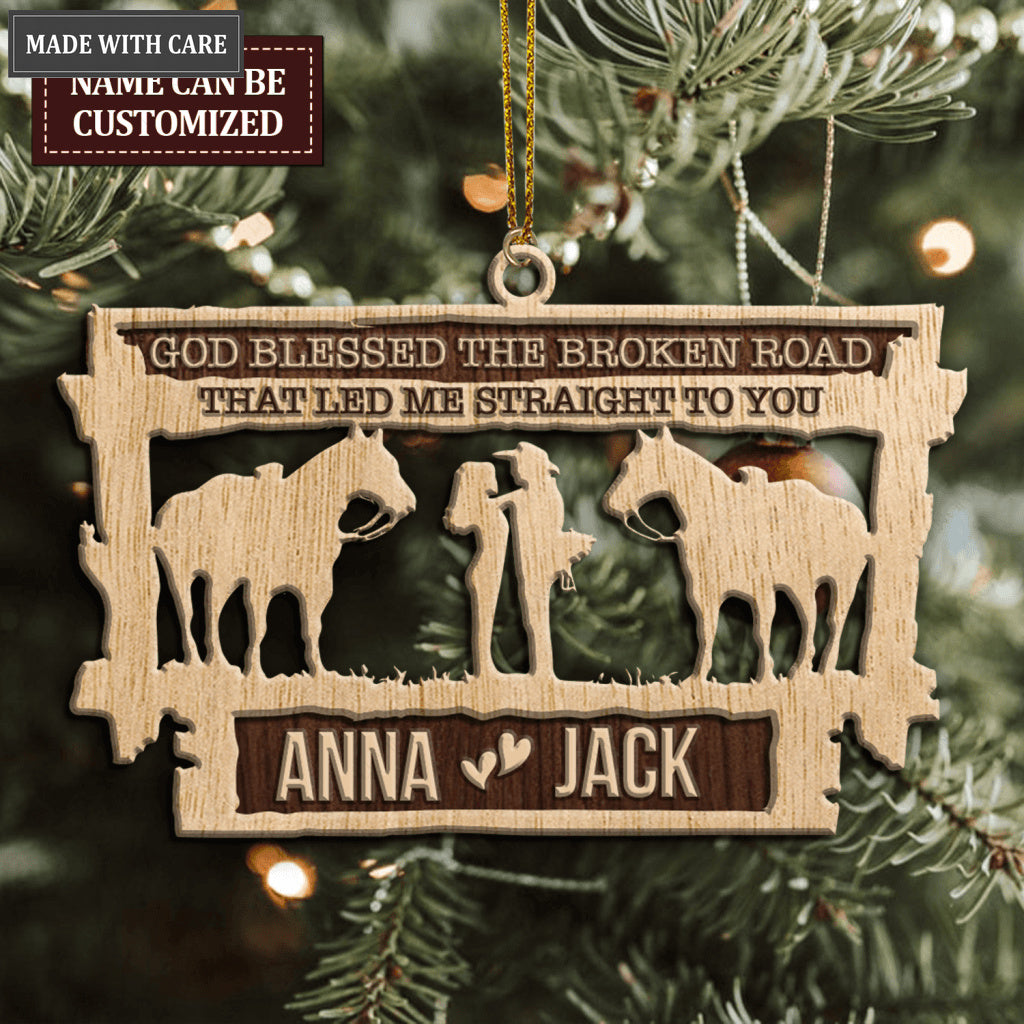 Cowboy And Cowgirl Love Horses God Blessed Personalized Wood Engraved Ornaments