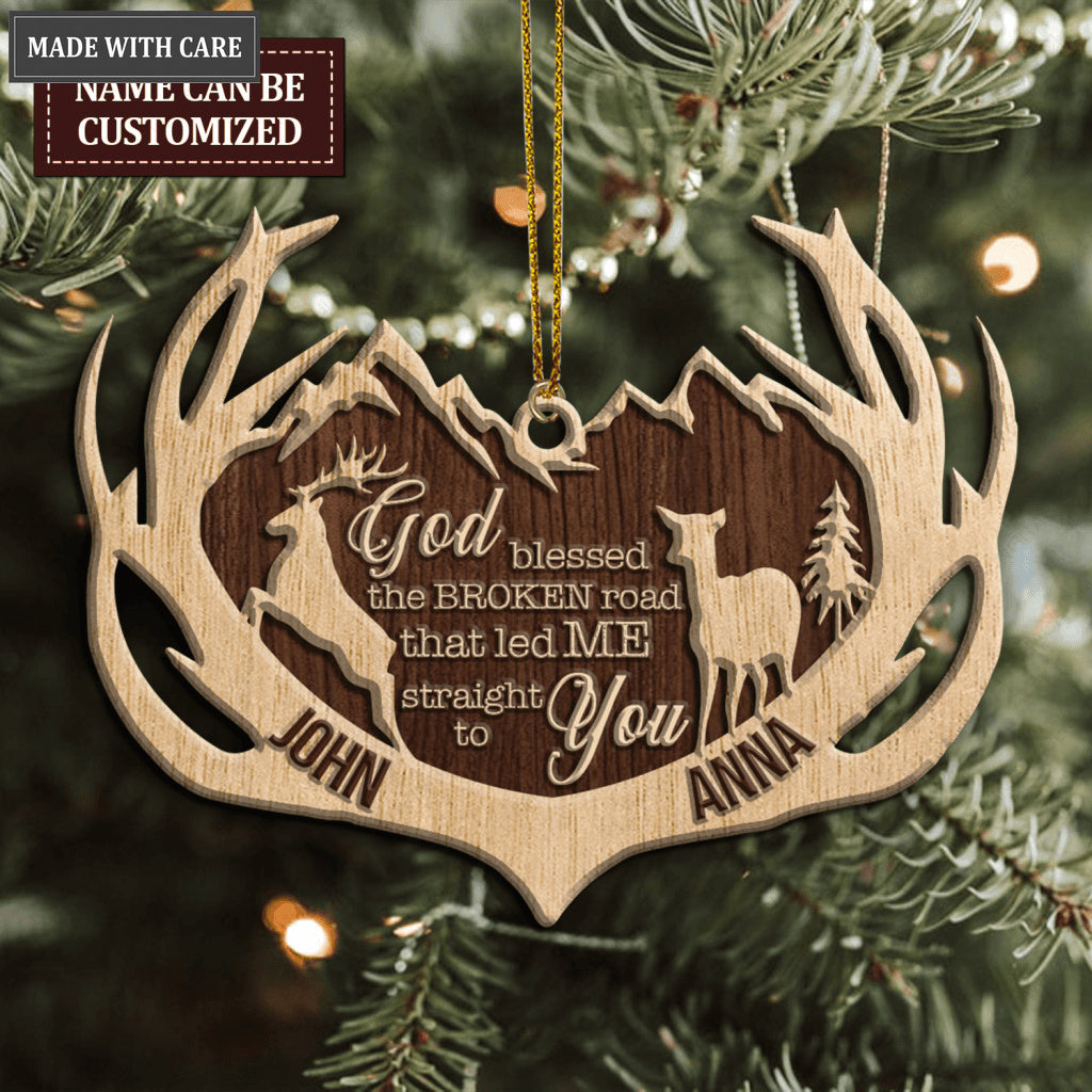 Deer Antler God Blessed Personalized Wood Engraved Ornaments