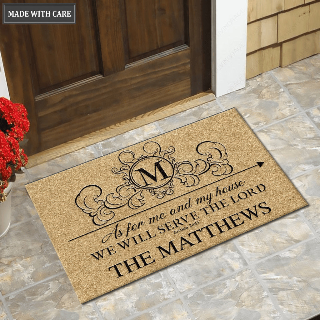 Monogrammed Letter Serve The Lord Personalized Doormat