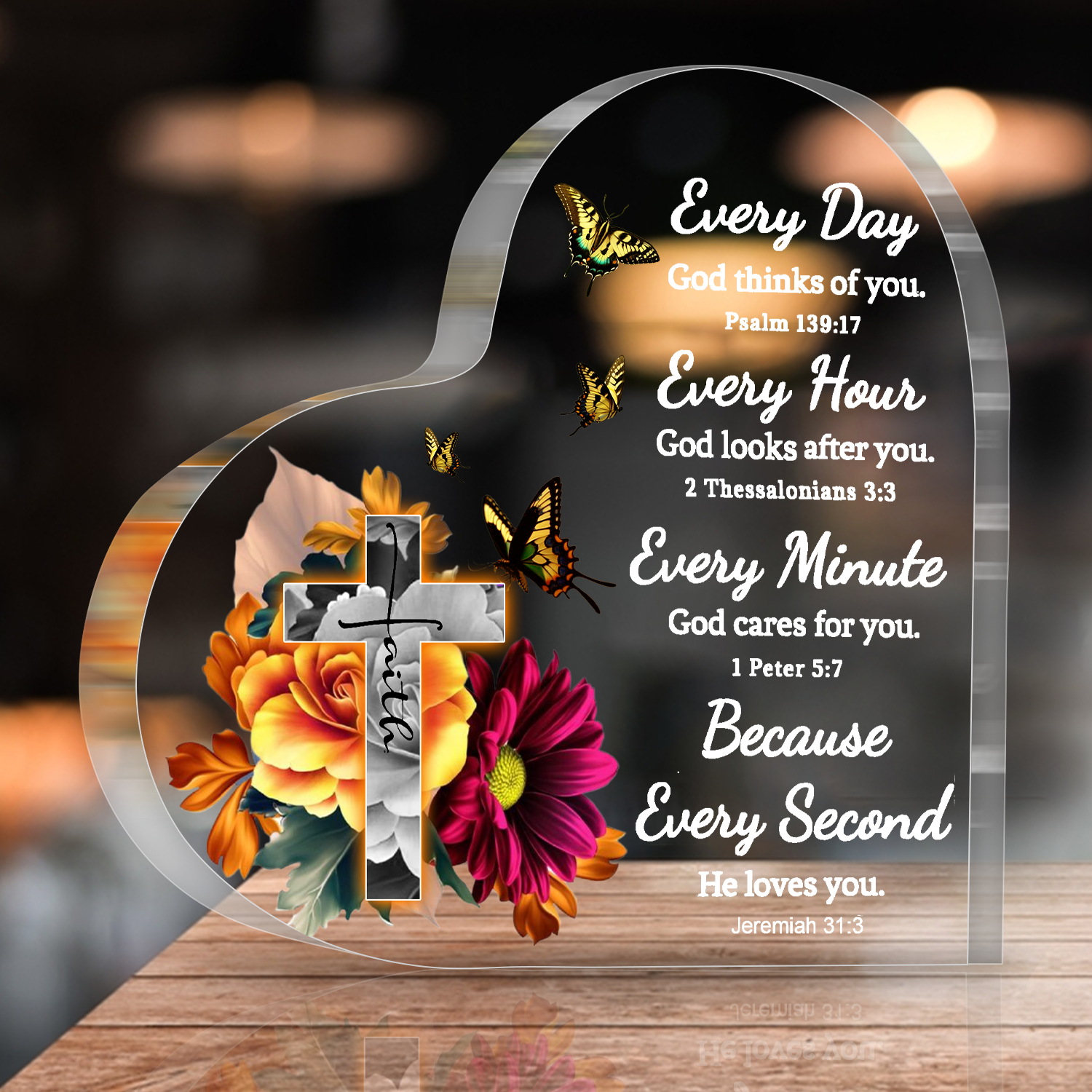 Every Second He Loves You Cross Heart Shaped Acrylic Plaque Christian Gifts Religious Gifts Inspirational Gifts with Bible Verse Prayers
