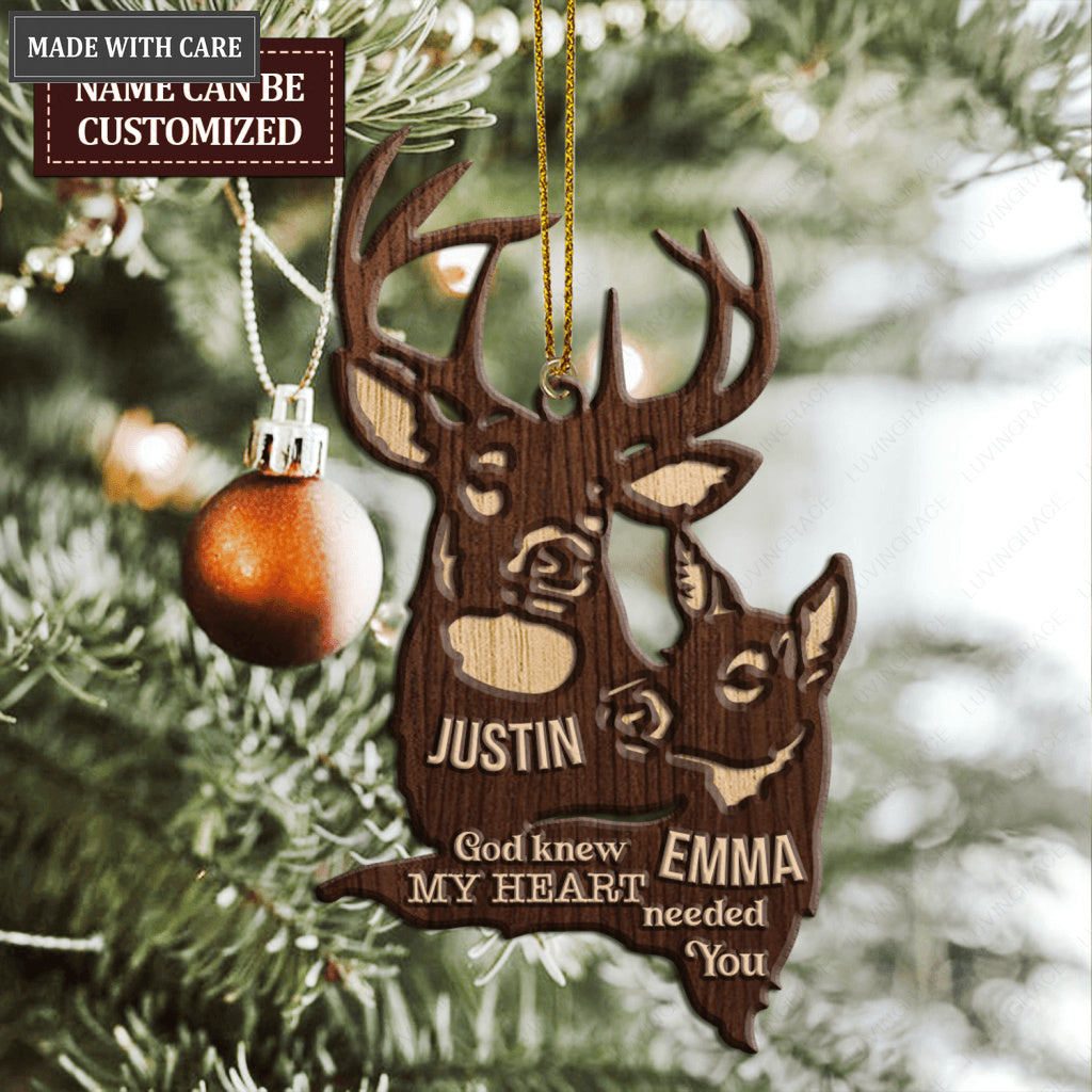 Deer Couple God Knew My Heart Needed You Personalized Wood Engraved Ornaments
