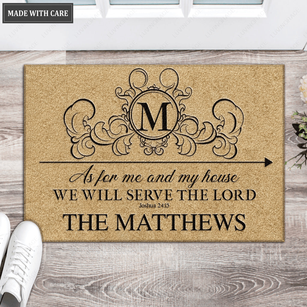 Monogrammed Letter Serve The Lord Personalized Doormat