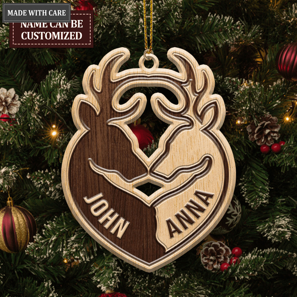Heart Buck And Doe Personalized Wood Engraved Ornaments