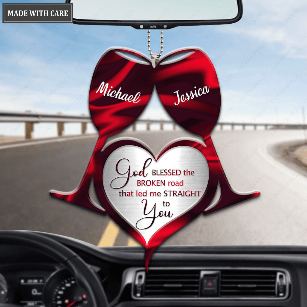 Wine Glasses Couple Heart God Blessed Personalized Ornament