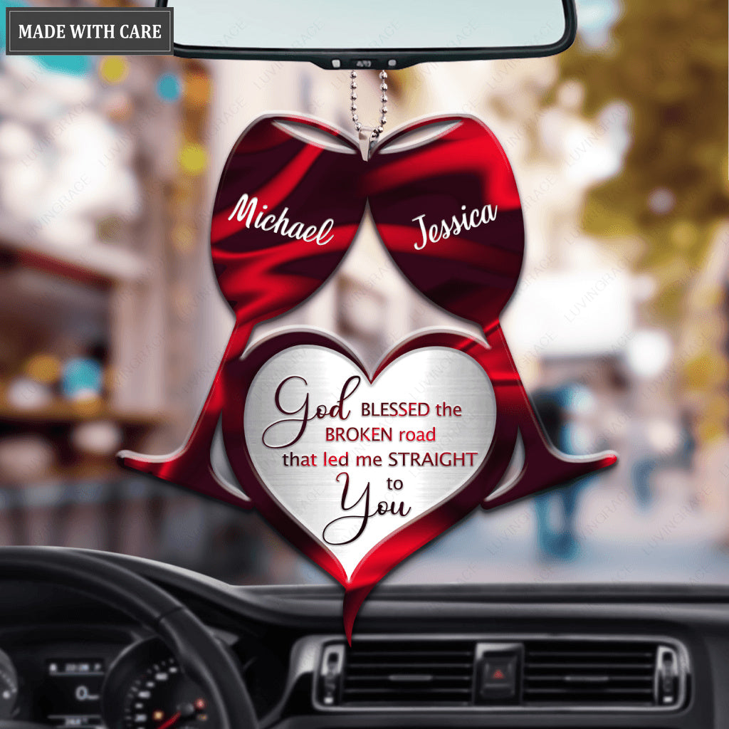 Wine Glasses Couple Heart God Blessed Personalized Ornament
