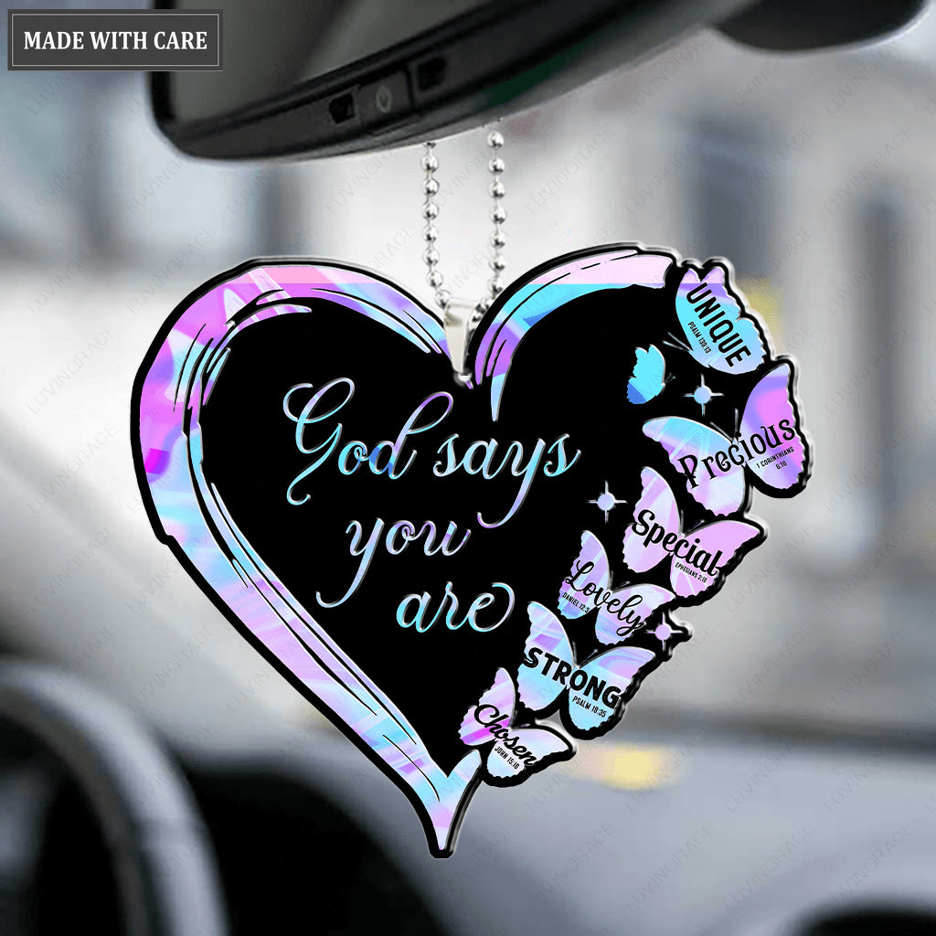 Hologram Heart And Butterflies God Says You Are Ornament